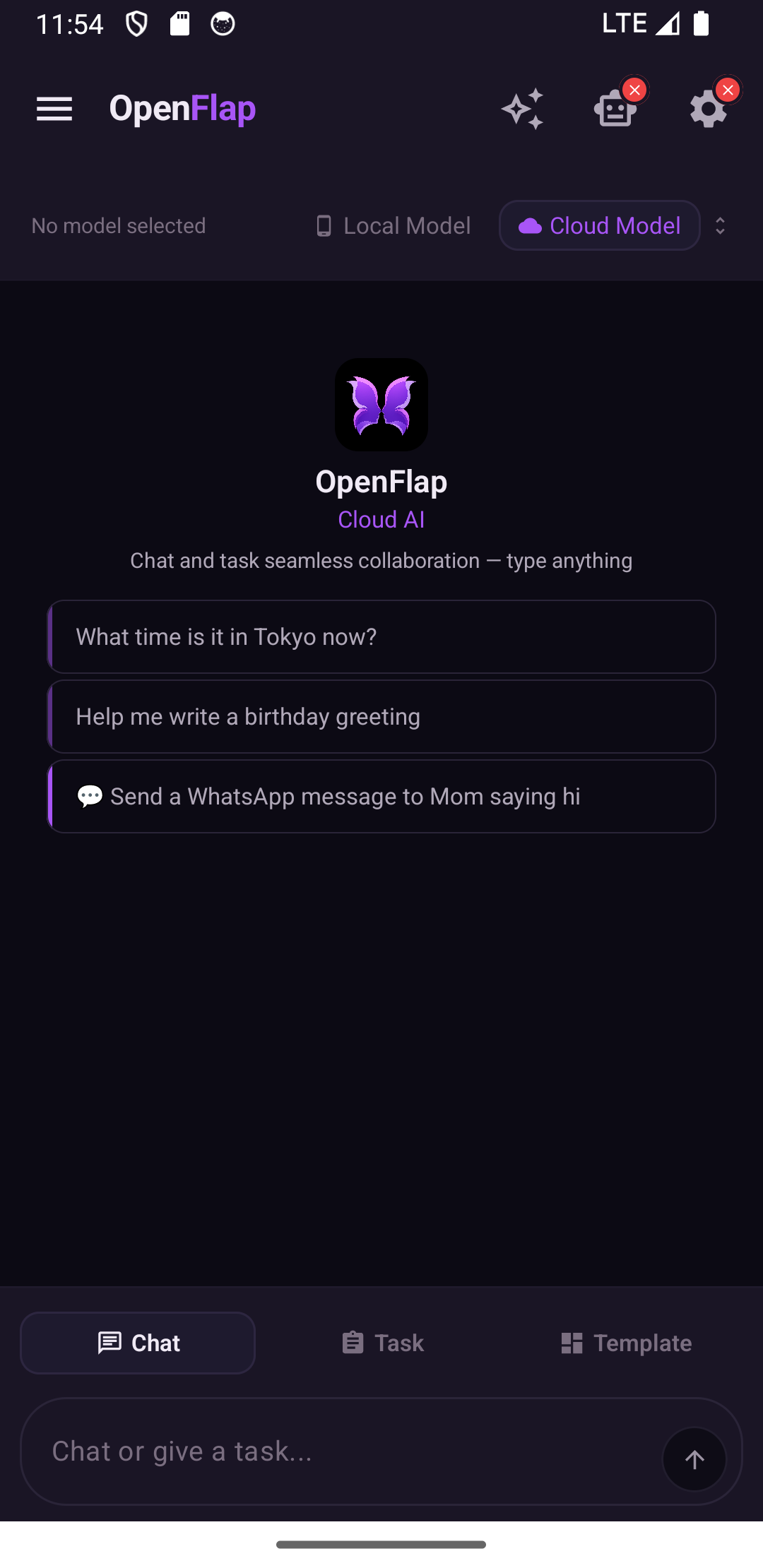 OpenFlap agent home screen