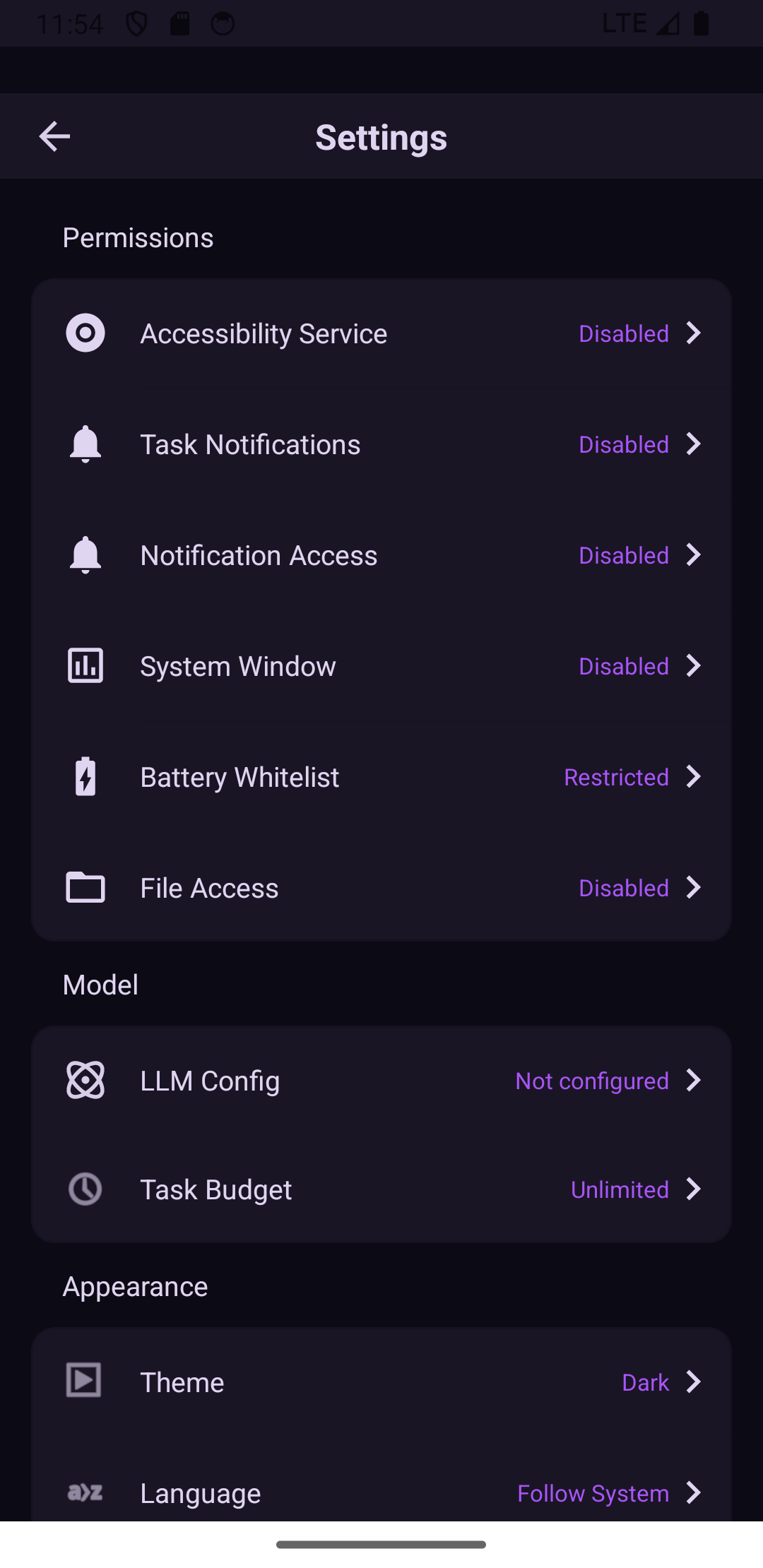 OpenFlap settings screen